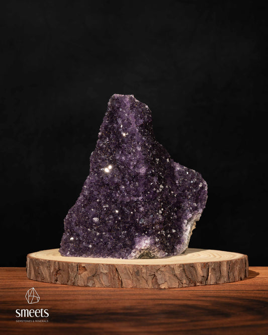 Tall Brazilian Amethyst Crystal Cluster with Cut Base