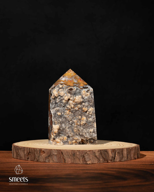 Brazilian Chalcedony Agate Tower with Sparkling Druzy Quartz