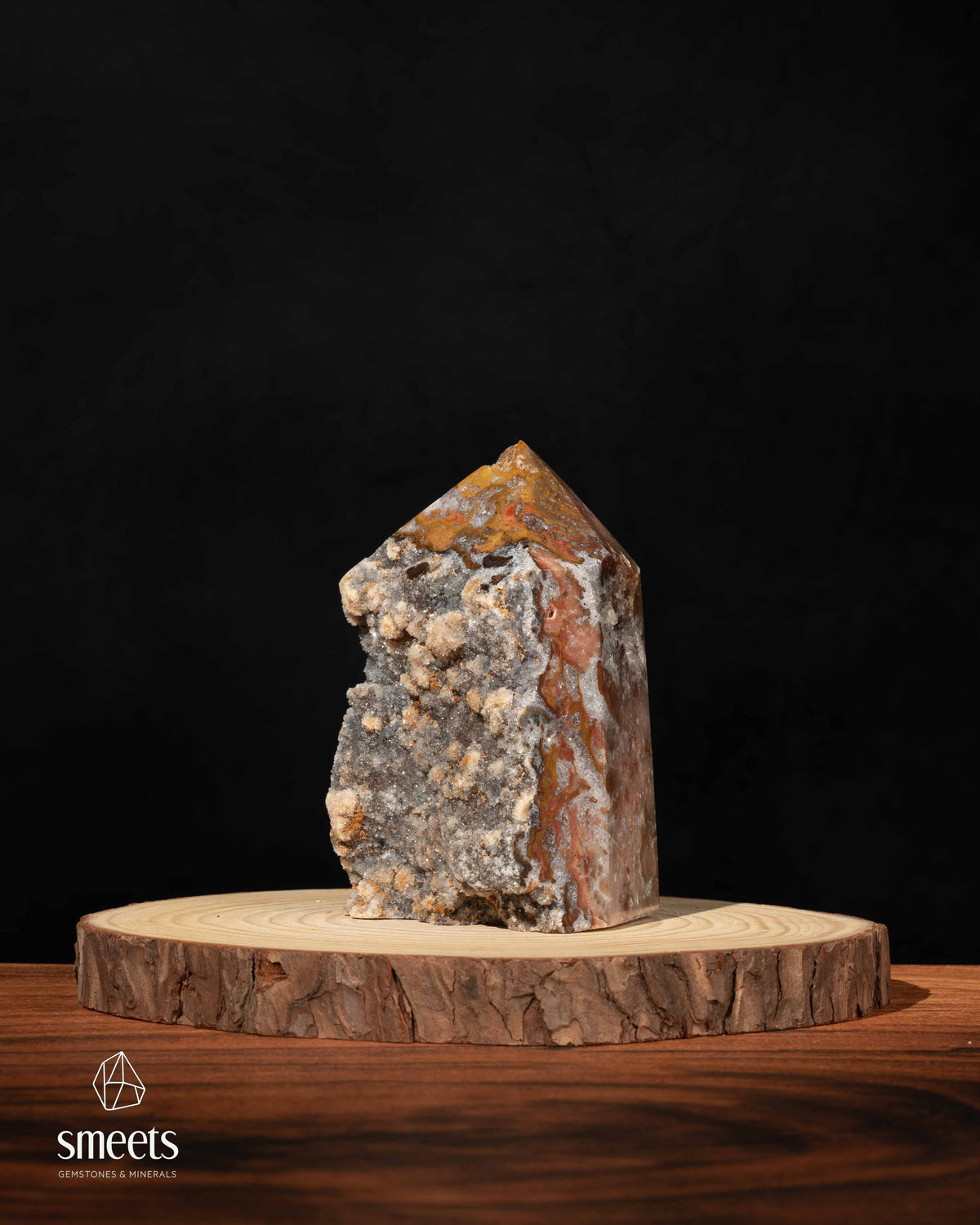 Brazilian Chalcedony Agate Tower with Sparkling Druzy Quartz