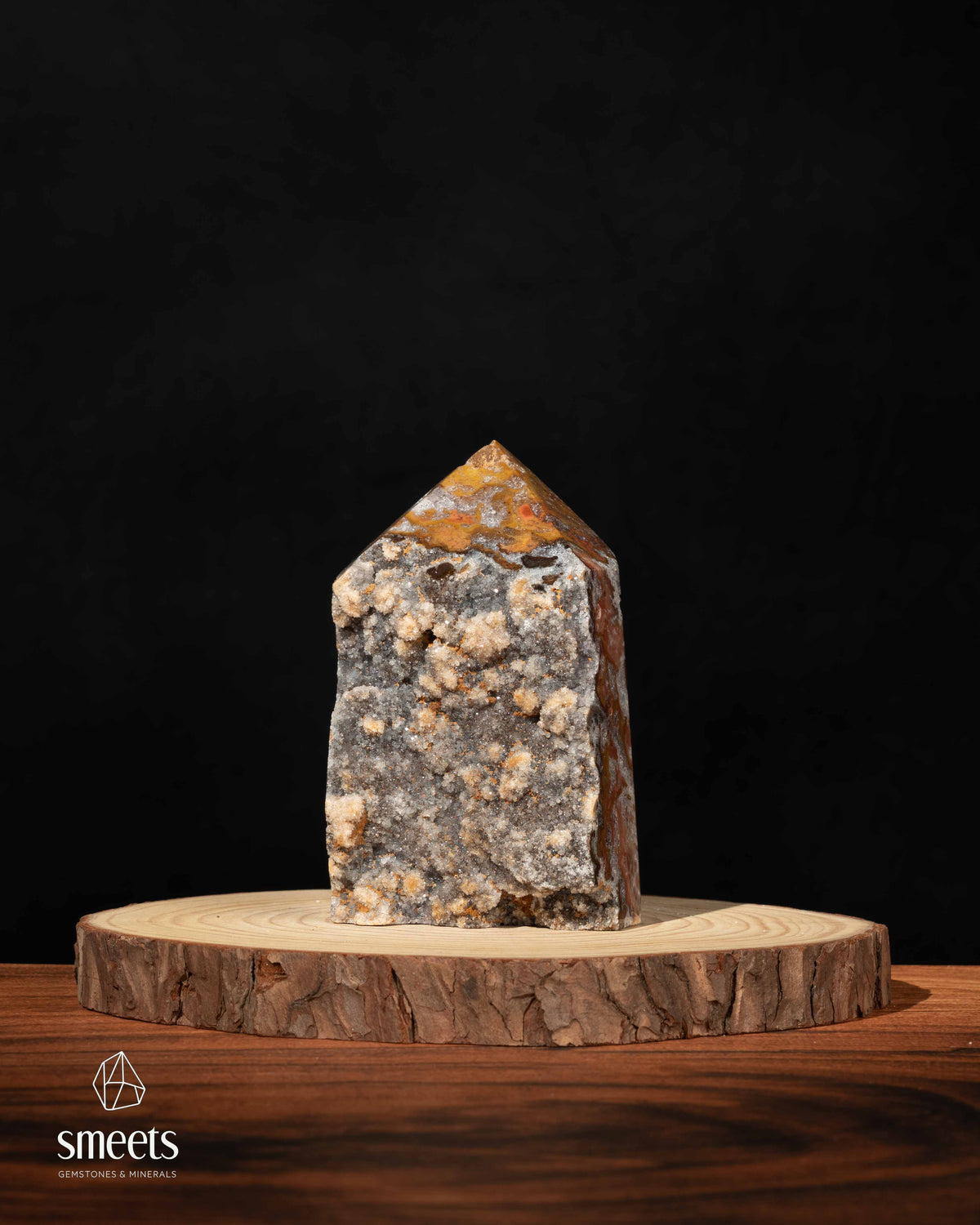 Brazilian Chalcedony Agate Tower with Sparkling Druzy Quartz