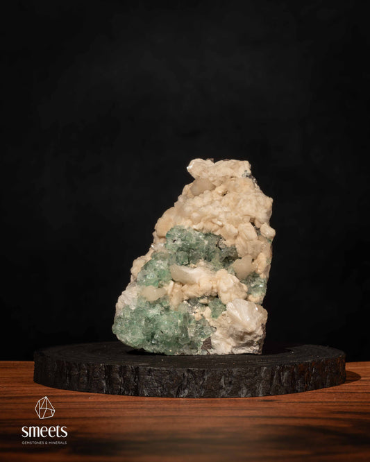 Indian Green Diamond Apophyllite with Cream Stilbite
