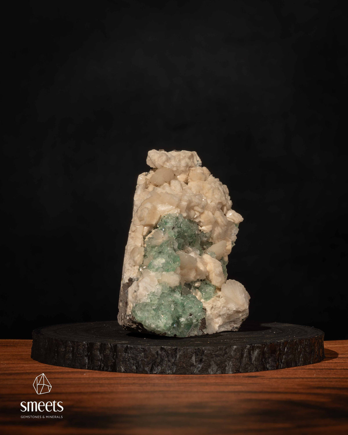 Indian Green Diamond Apophyllite with Cream Stilbite