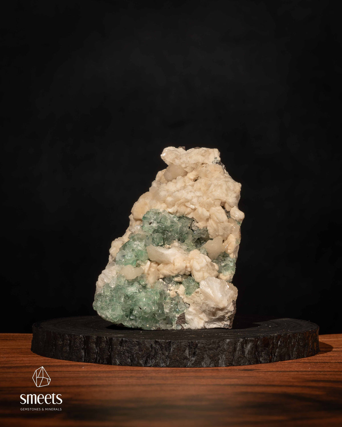 Indian Green Diamond Apophyllite with Cream Stilbite