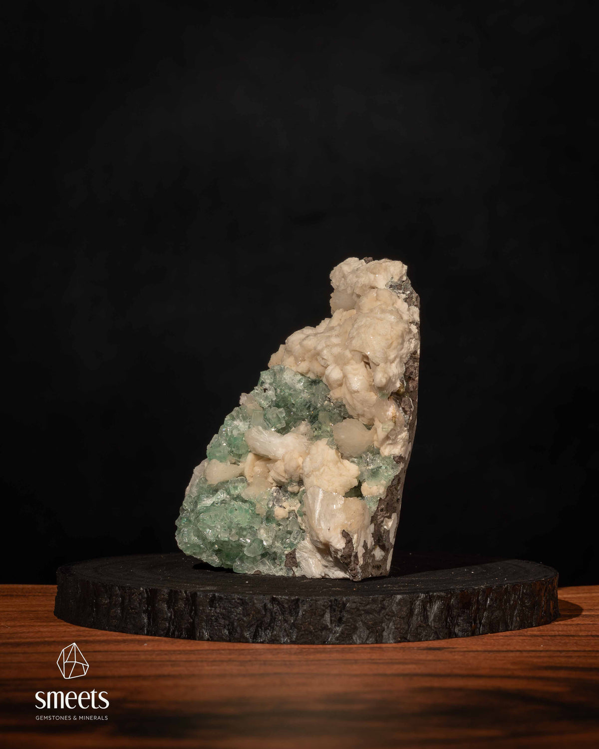 Indian Green Diamond Apophyllite with Cream Stilbite