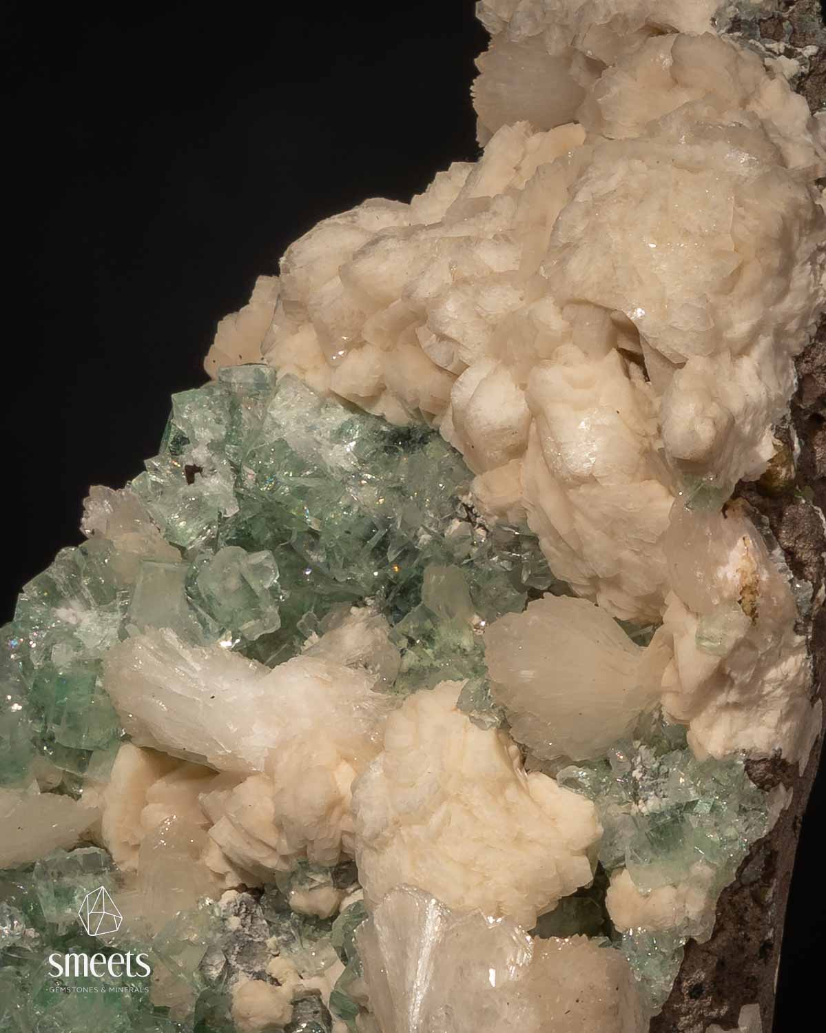 Indian Green Diamond Apophyllite with Cream Stilbite