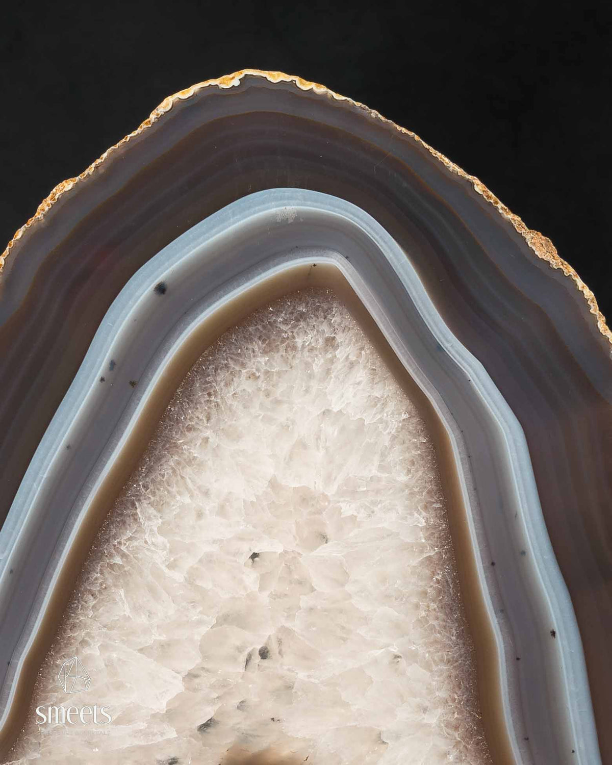 XL Brazilian Blue-Grey and Brown Banded Agate Slice with Crystal Centre