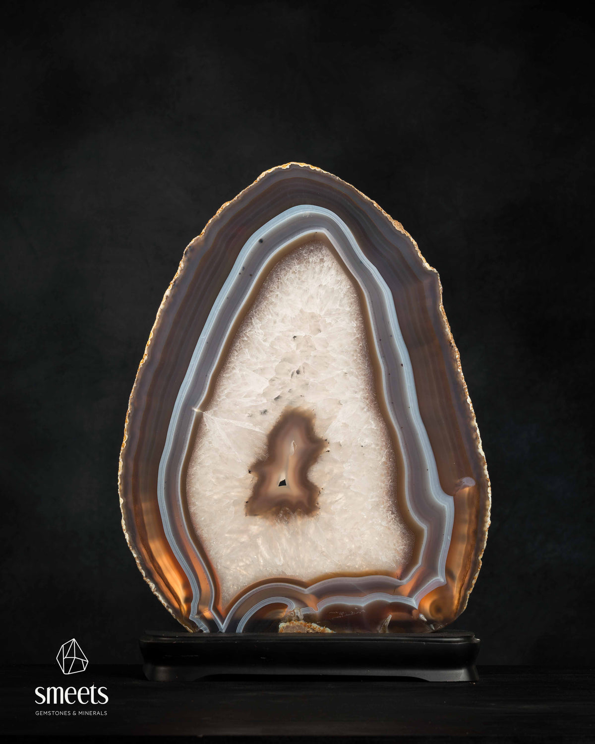 XL Brazilian Blue-Grey and Brown Banded Agate Slice with Crystal Centre