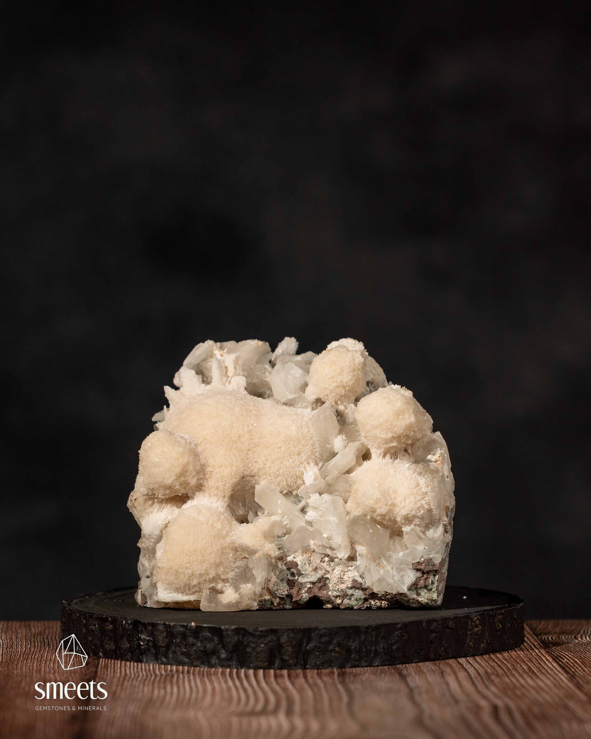 Indian White Mordenite and Stilbite Crystal Cluster on Matrix