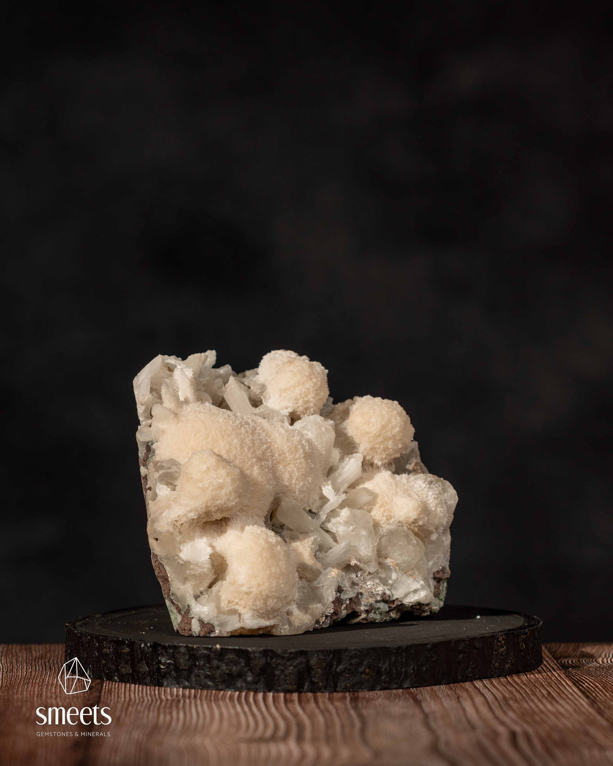 Indian White Mordenite and Stilbite Crystal Cluster on Matrix