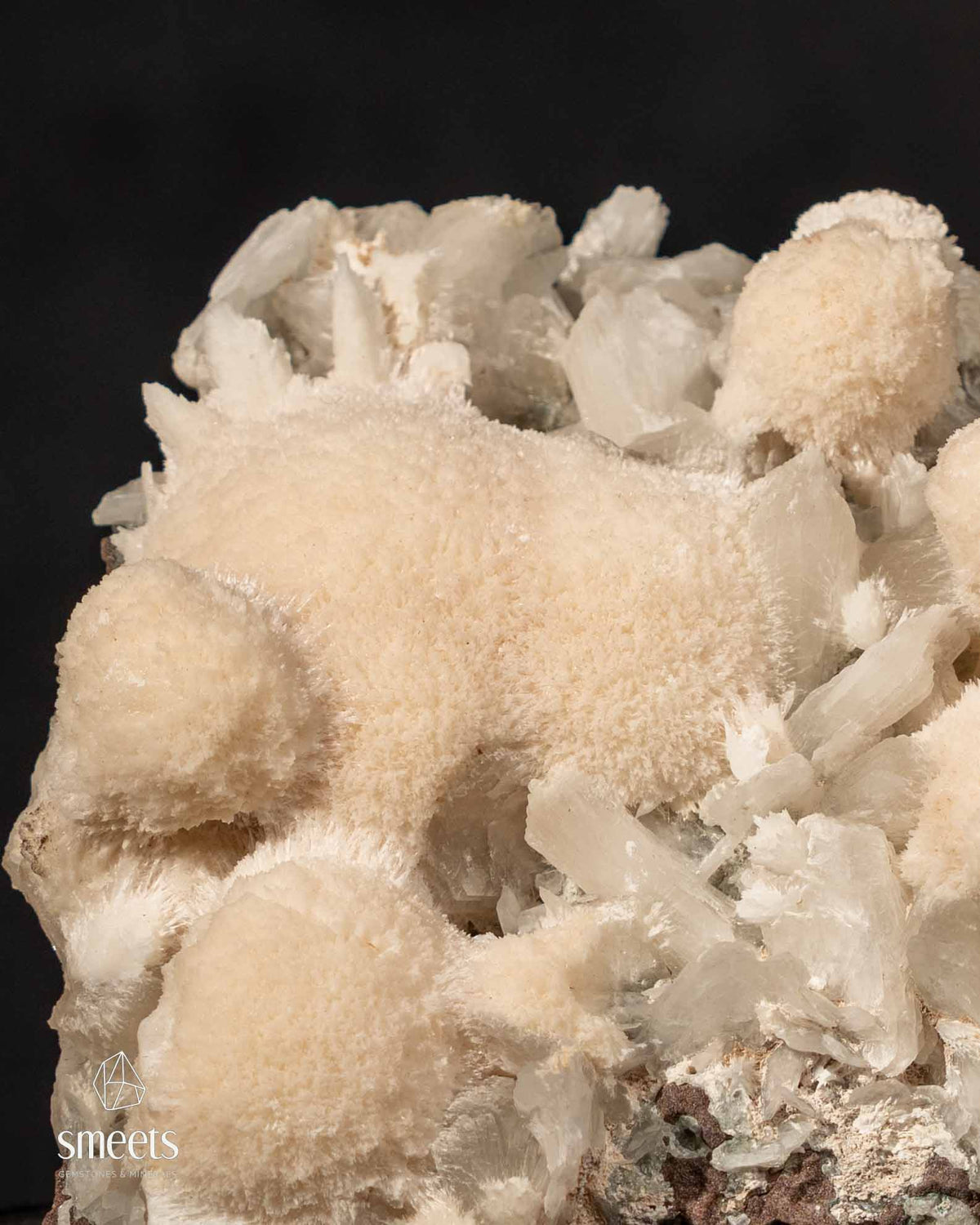 Indian White Mordenite and Stilbite Crystal Cluster on Matrix