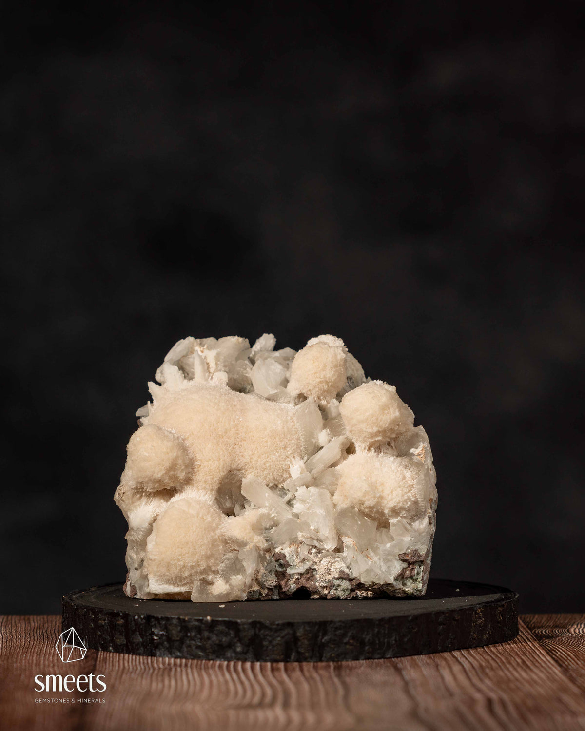 Indian White Mordenite and Stilbite Crystal Cluster on Matrix