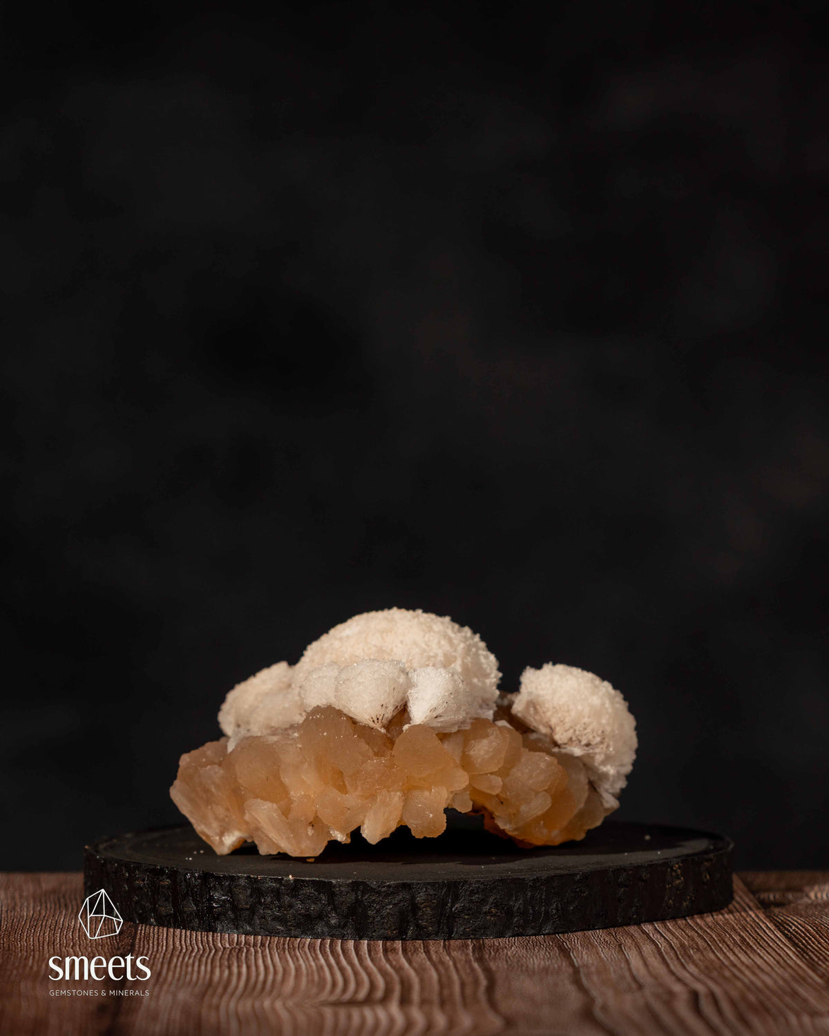 Beautiful Indian White Mordenite on Peach Stilbite Crystal Cluster