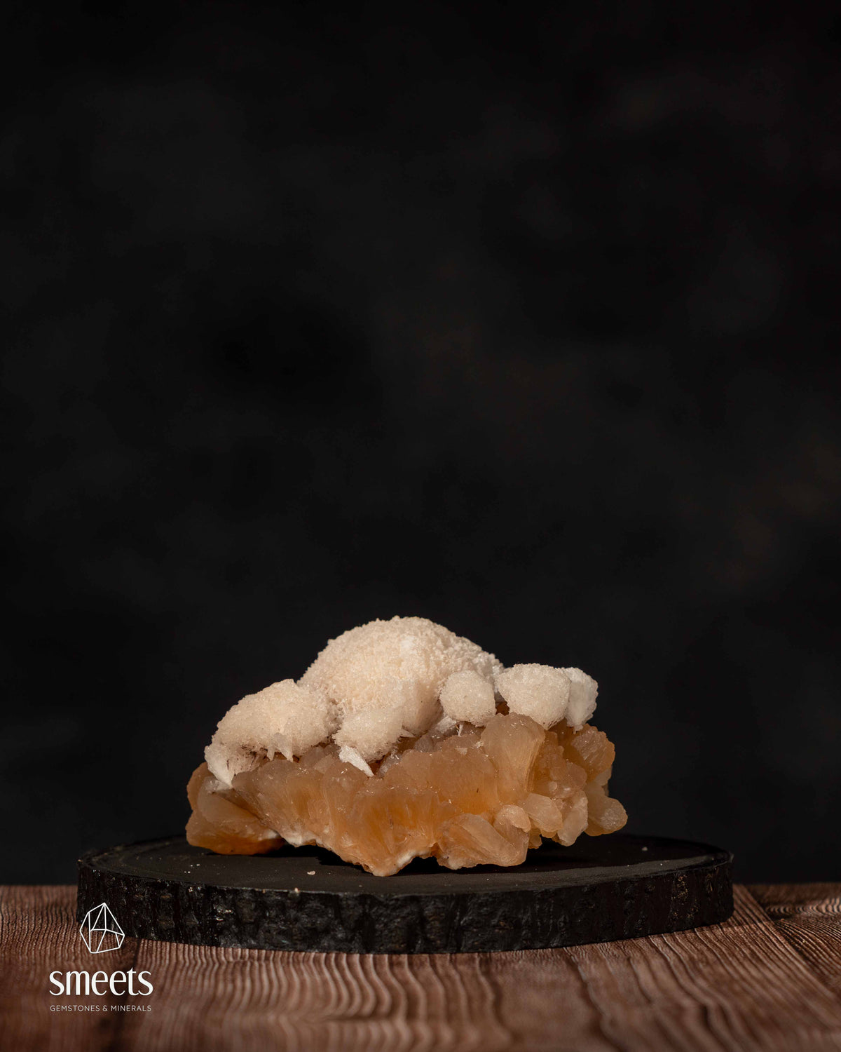 Beautiful Indian White Mordenite on Peach Stilbite Crystal Cluster