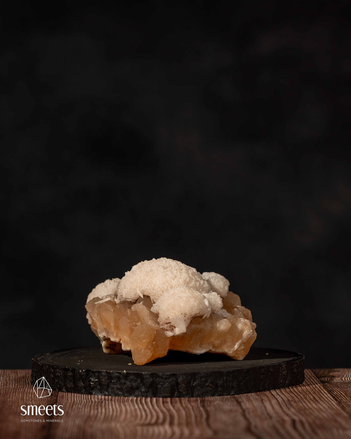 Beautiful Indian White Mordenite on Peach Stilbite Crystal Cluster