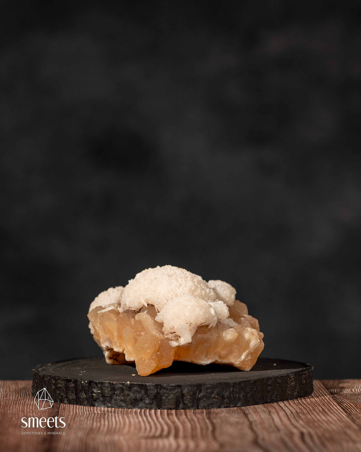 Beautiful Indian White Mordenite on Peach Stilbite Crystal Cluster
