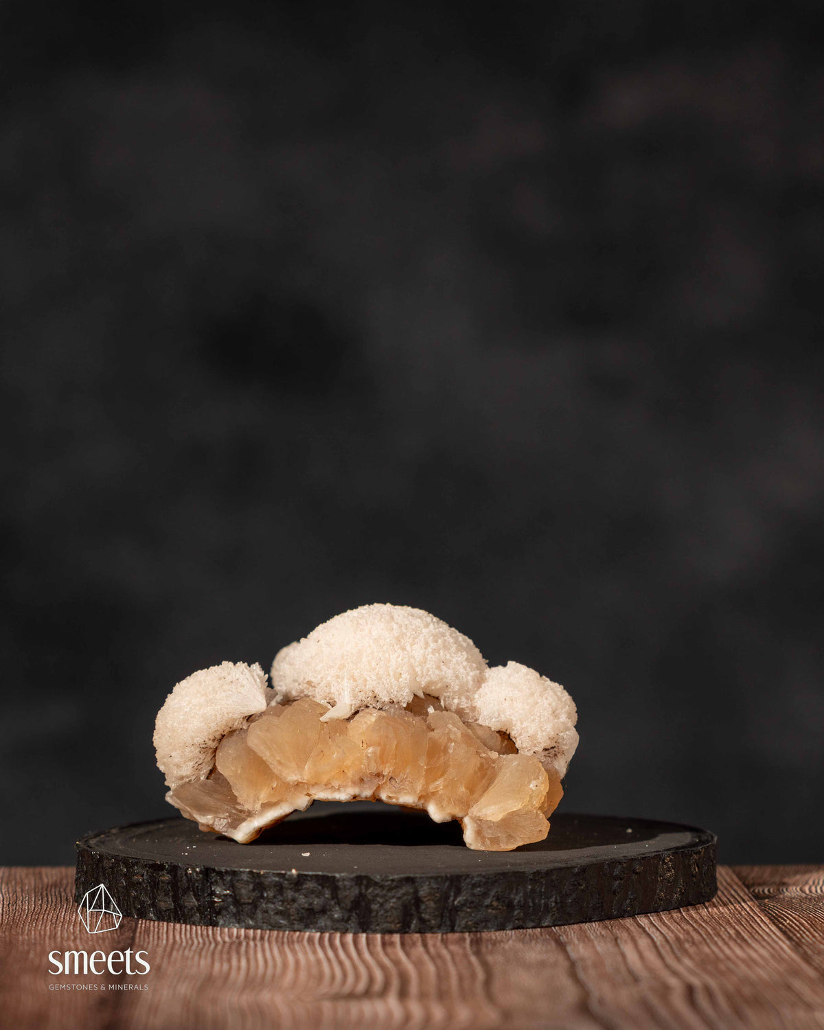 Beautiful Indian White Mordenite on Peach Stilbite Crystal Cluster