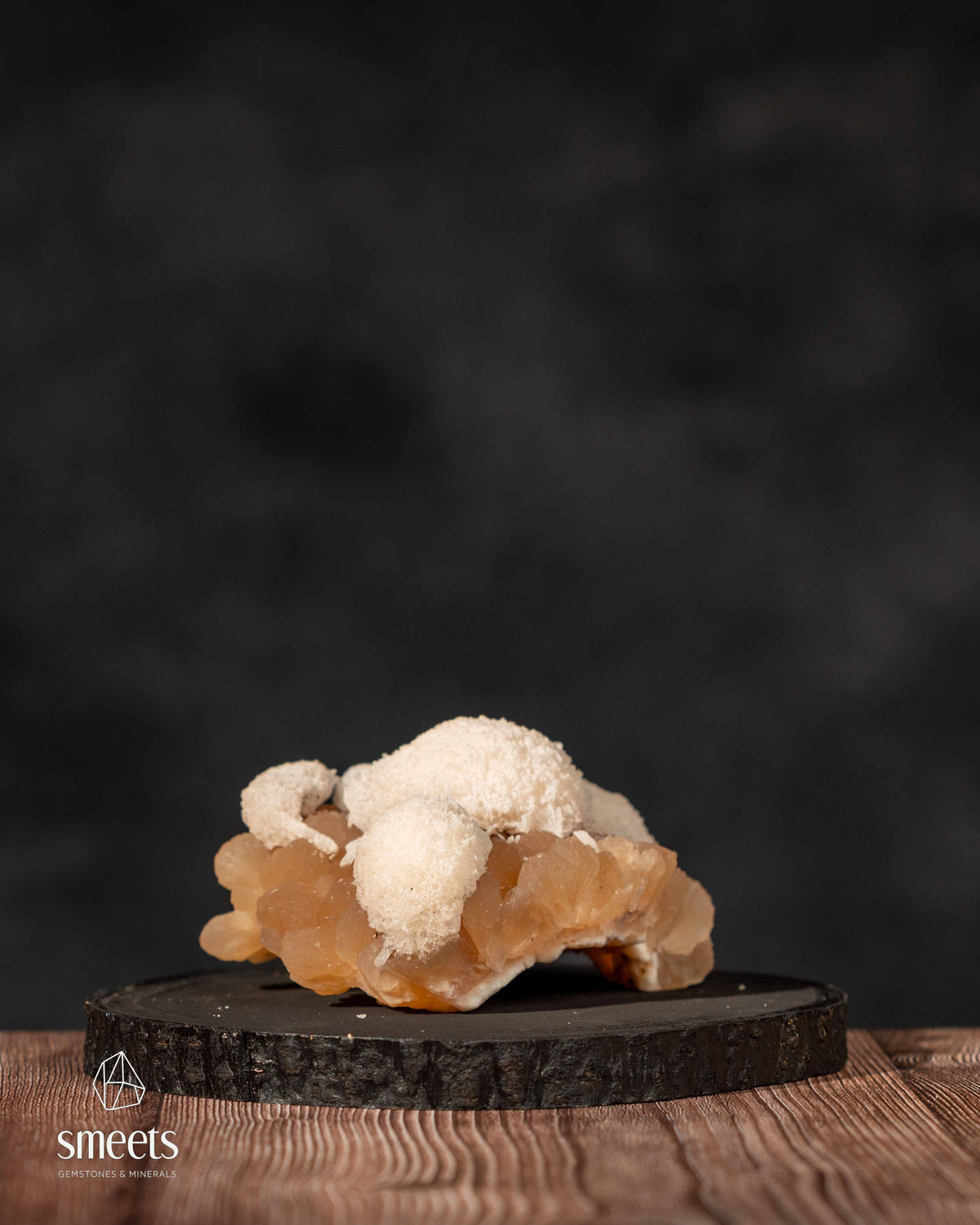 Beautiful Indian White Mordenite on Peach Stilbite Crystal Cluster