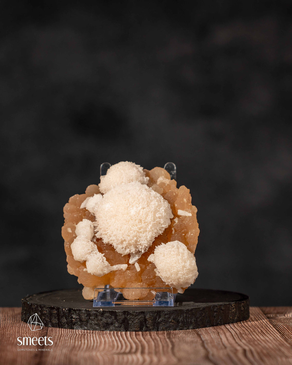 Beautiful Indian White Mordenite on Peach Stilbite Crystal Cluster