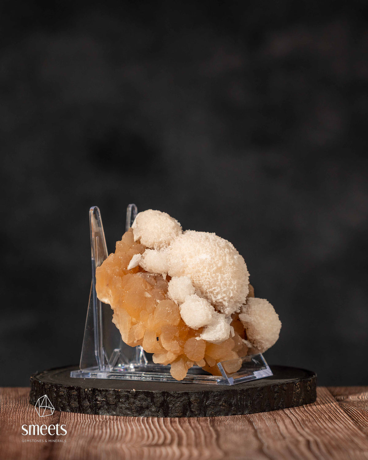 Beautiful Indian White Mordenite on Peach Stilbite Crystal Cluster