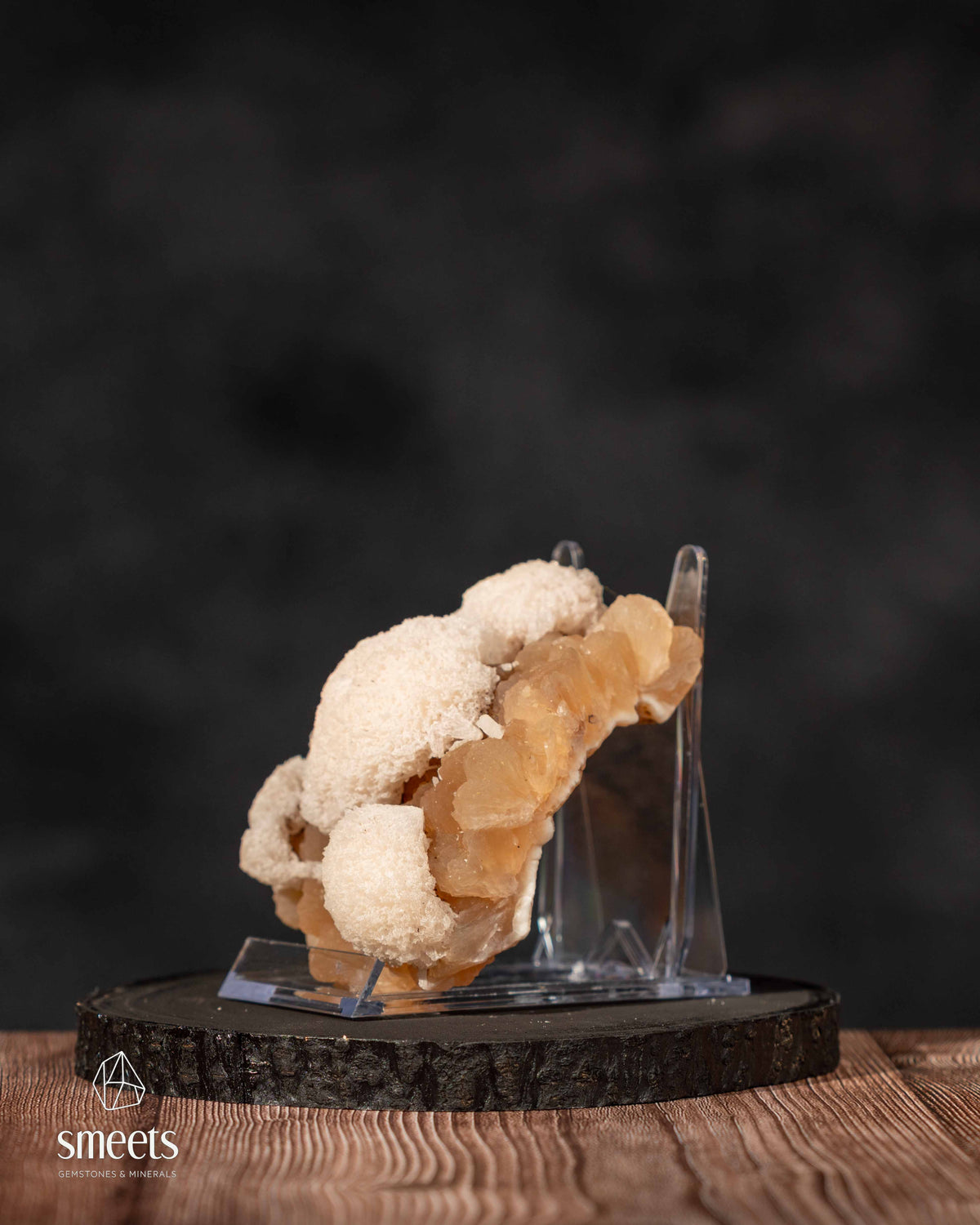 Beautiful Indian White Mordenite on Peach Stilbite Crystal Cluster