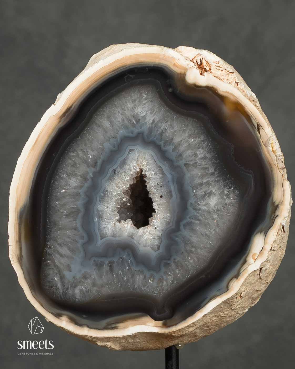Brazilian Banded Agate Geode with Crystal Centre on Stand