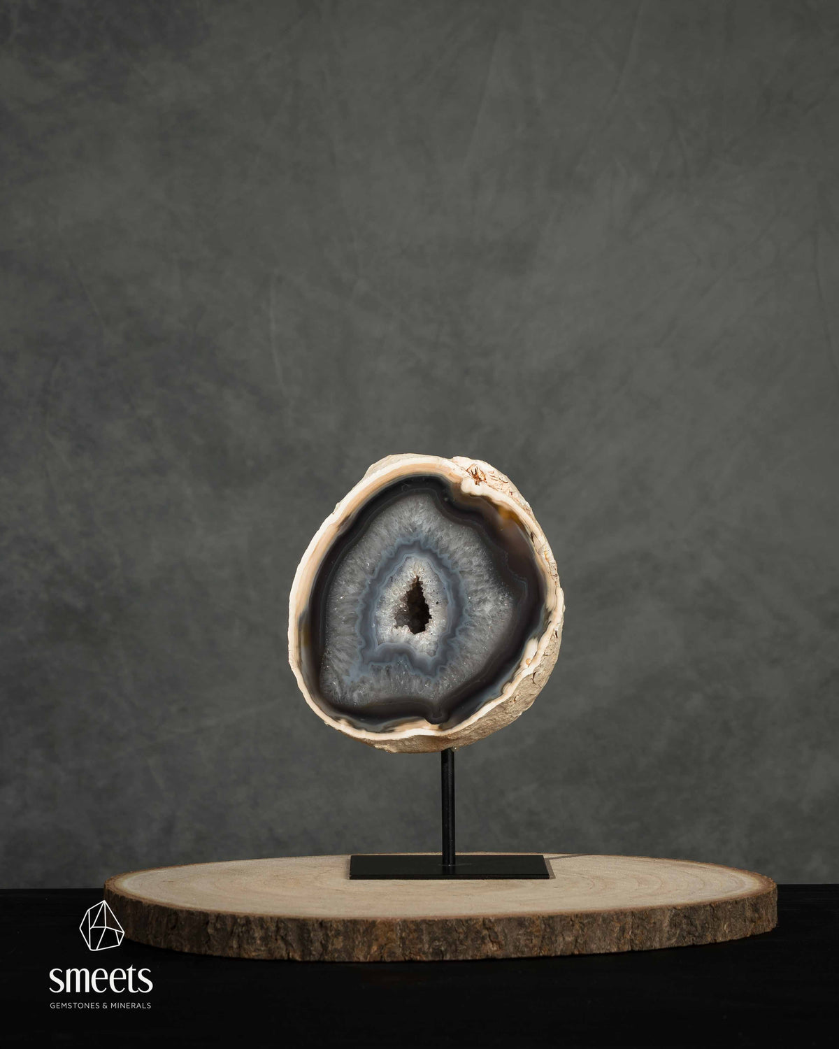 Brazilian Banded Agate Geode with Crystal Centre on Stand
