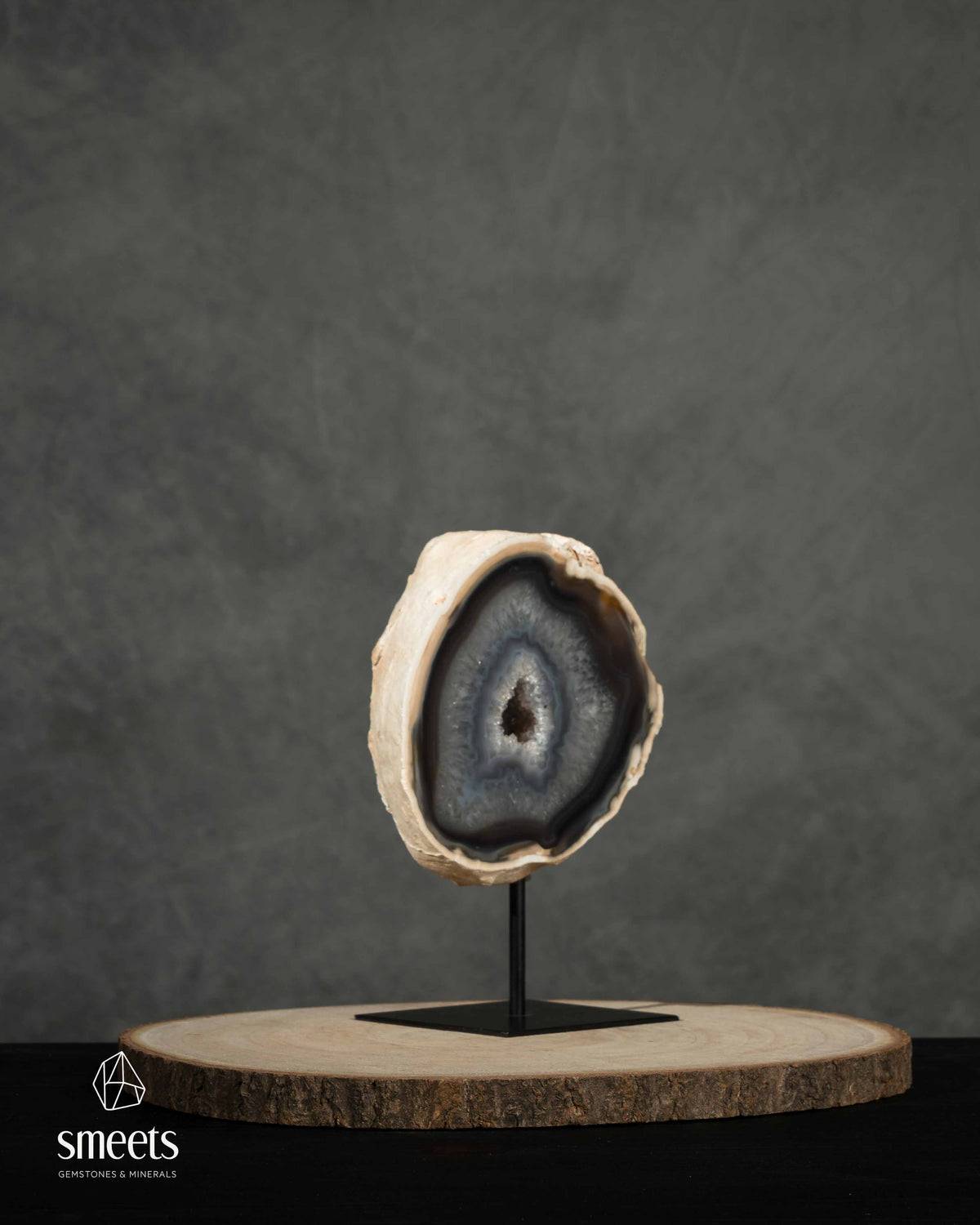 Brazilian Banded Agate Geode with Crystal Centre on Stand