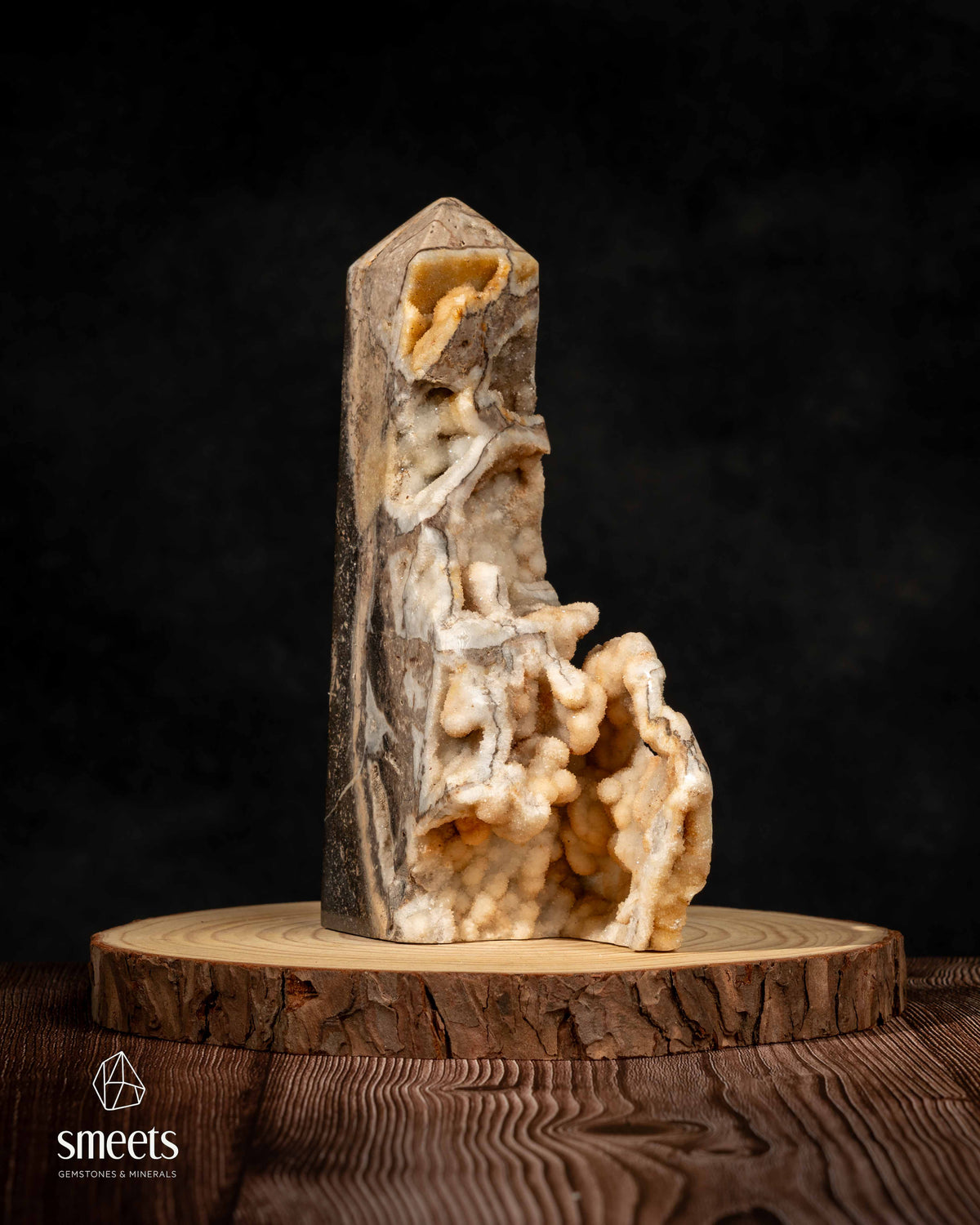 Unique Indonesian Chalcedony Tower with Natural Druzy Crystal Cavities