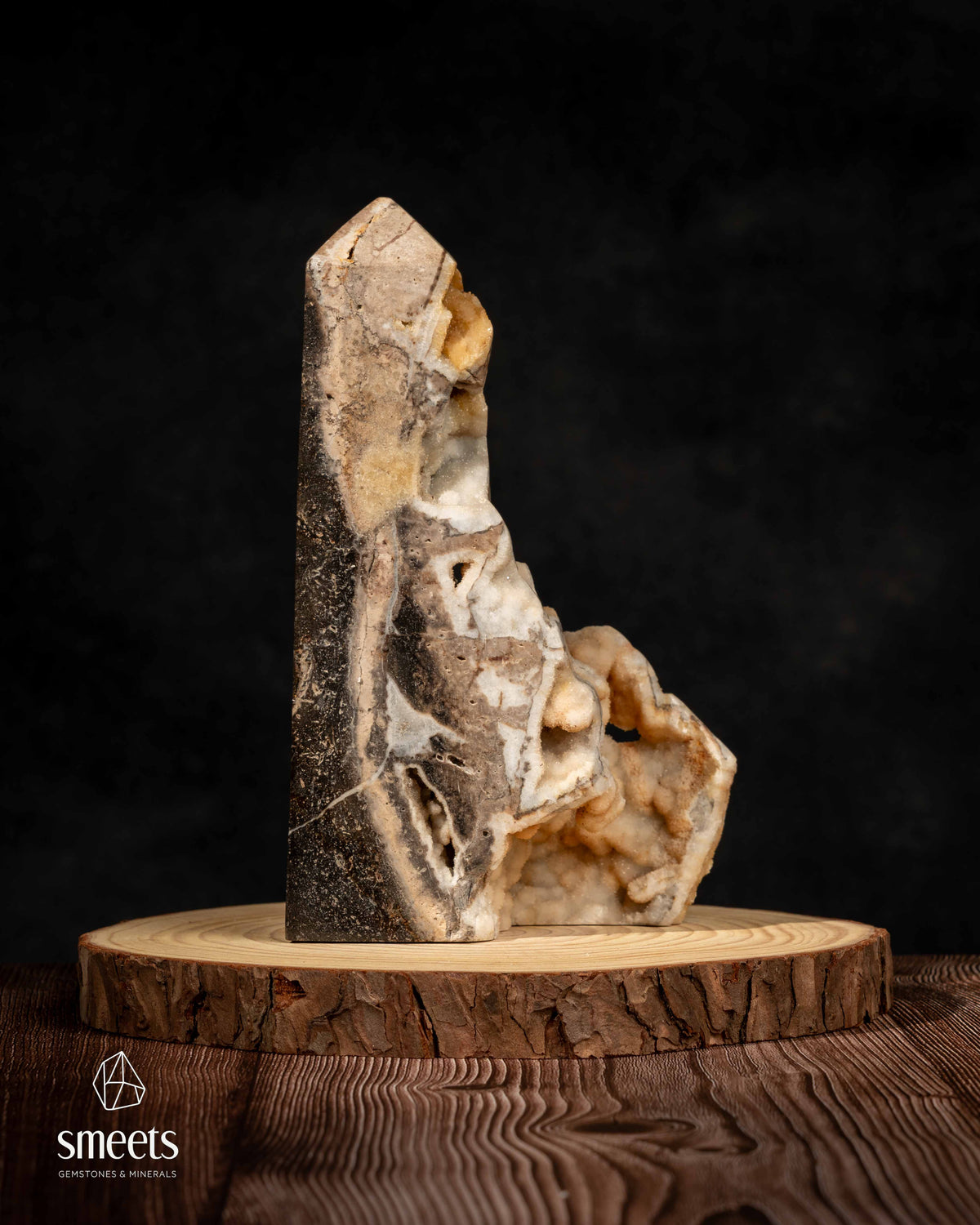 Unique Indonesian Chalcedony Tower with Natural Druzy Crystal Cavities