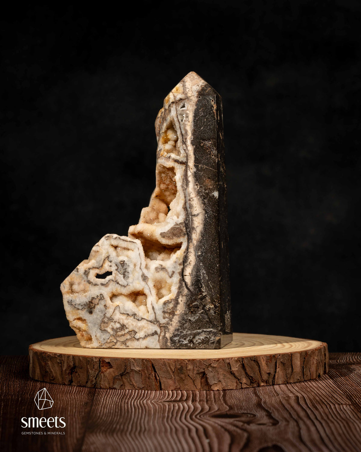 Unique Indonesian Chalcedony Tower with Natural Druzy Crystal Cavities