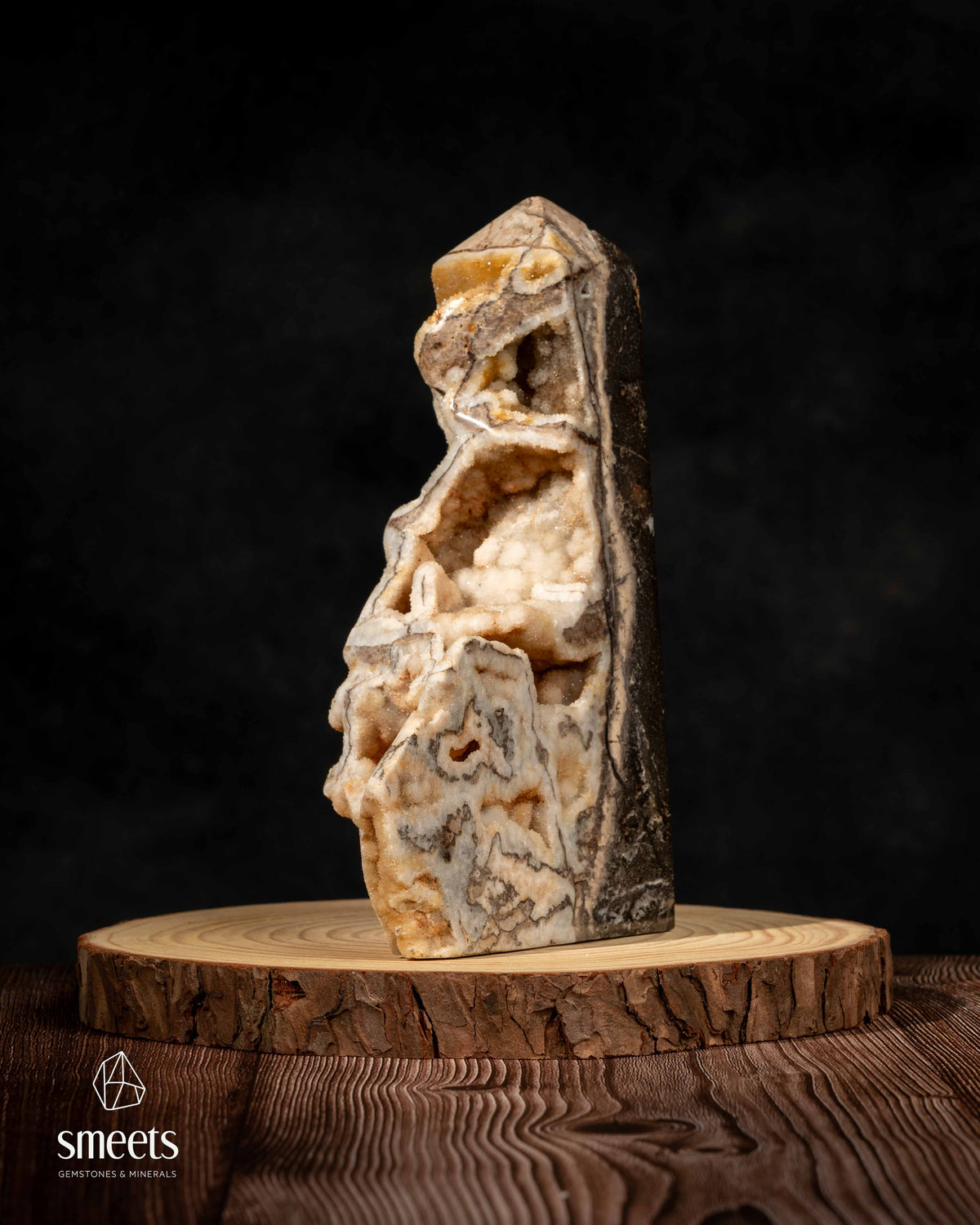 Unique Indonesian Chalcedony Tower with Natural Druzy Crystal Cavities