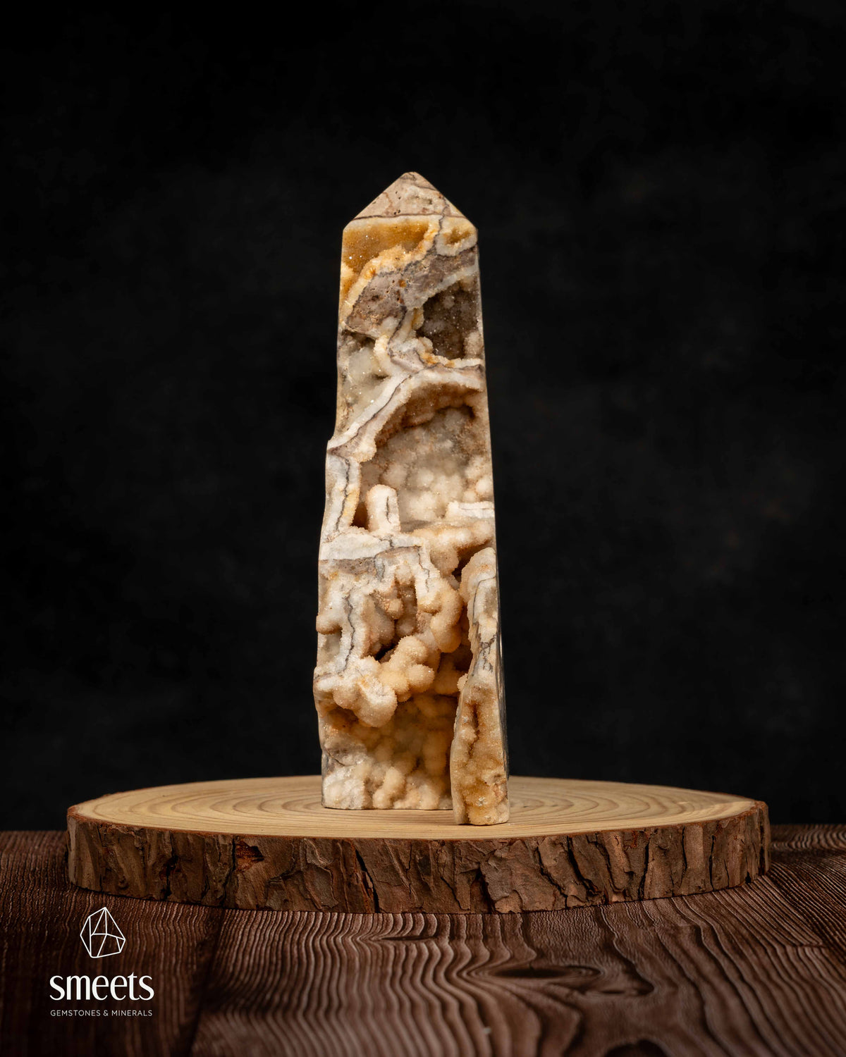 Unique Indonesian Chalcedony Tower with Natural Druzy Crystal Cavities