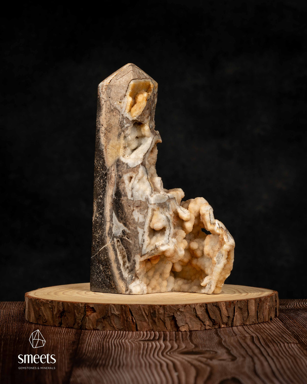 Unique Indonesian Chalcedony Tower with Natural Druzy Crystal Cavities