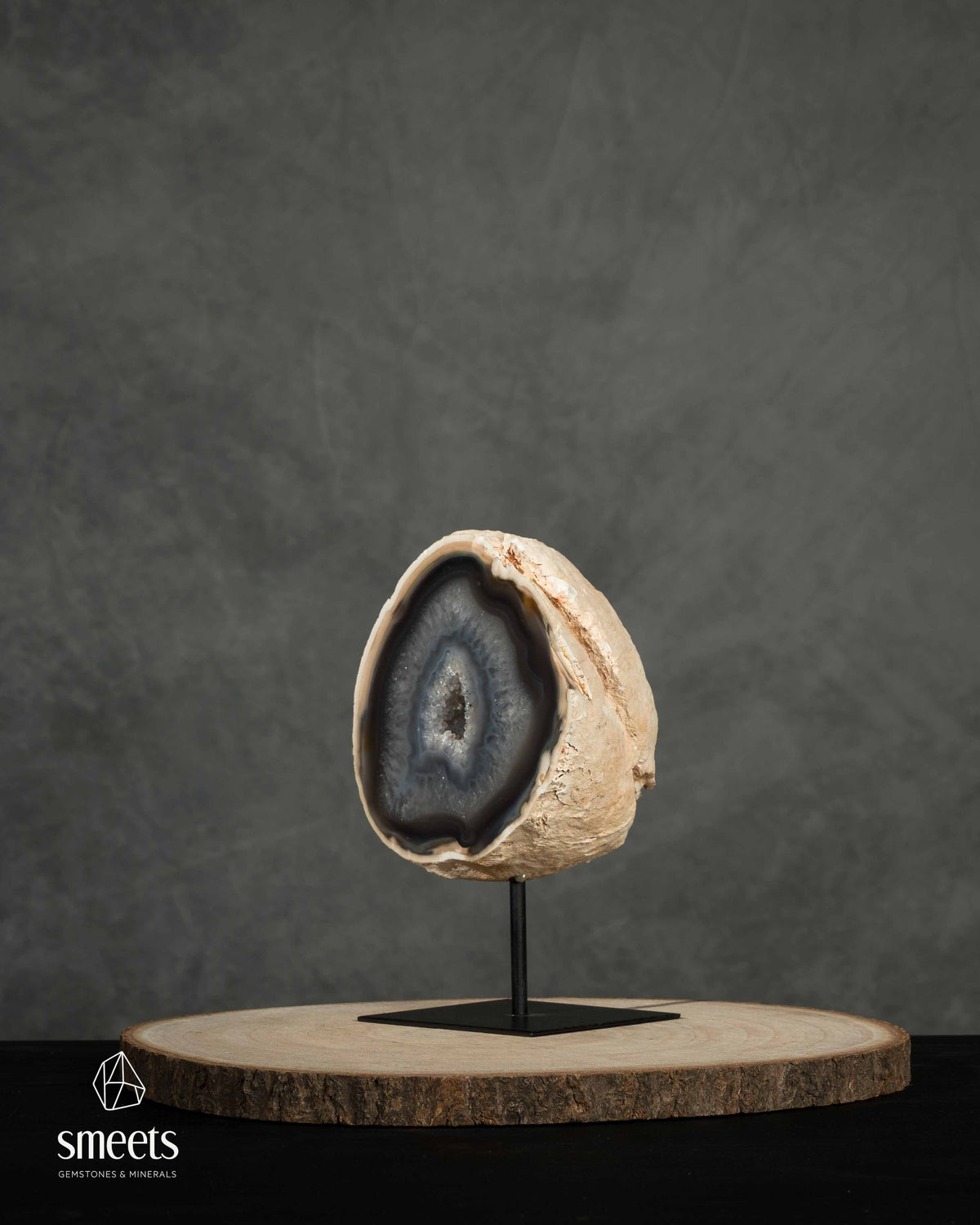 Brazilian Banded Agate Geode with Crystal Centre on Stand