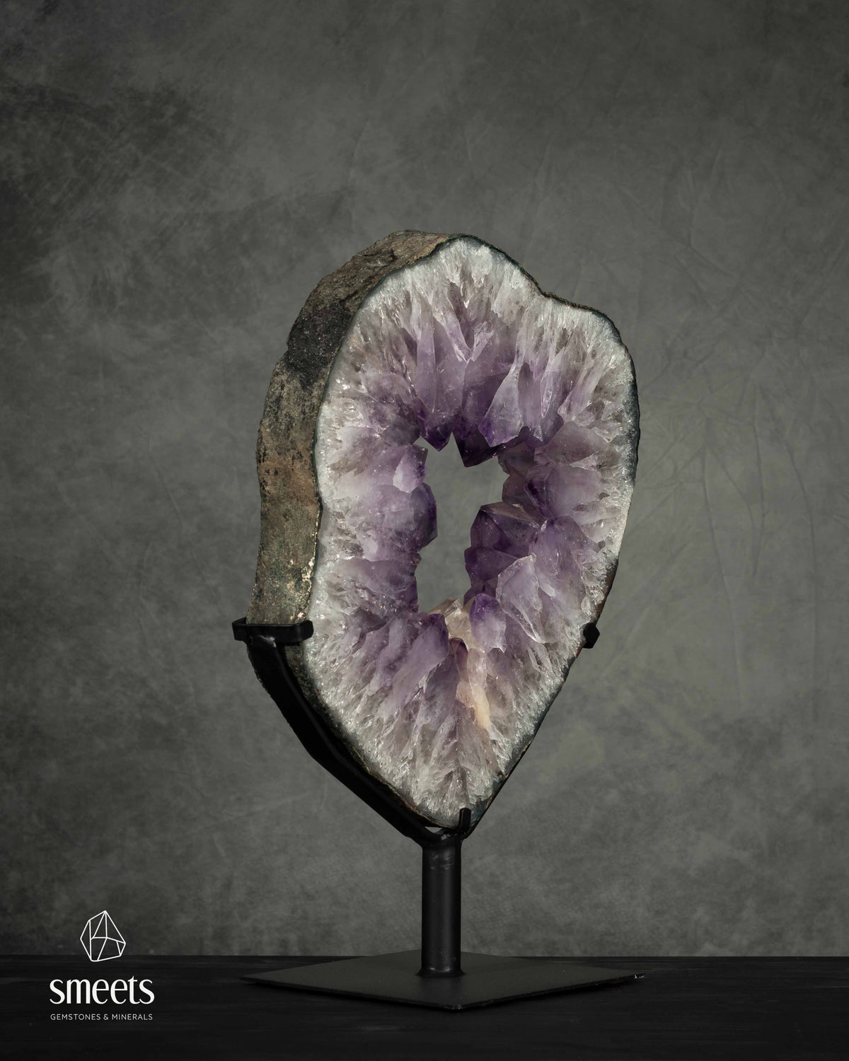 One-of-a-Kind XXL Brazilian Amethyst Crystal Portal on Metal Stand