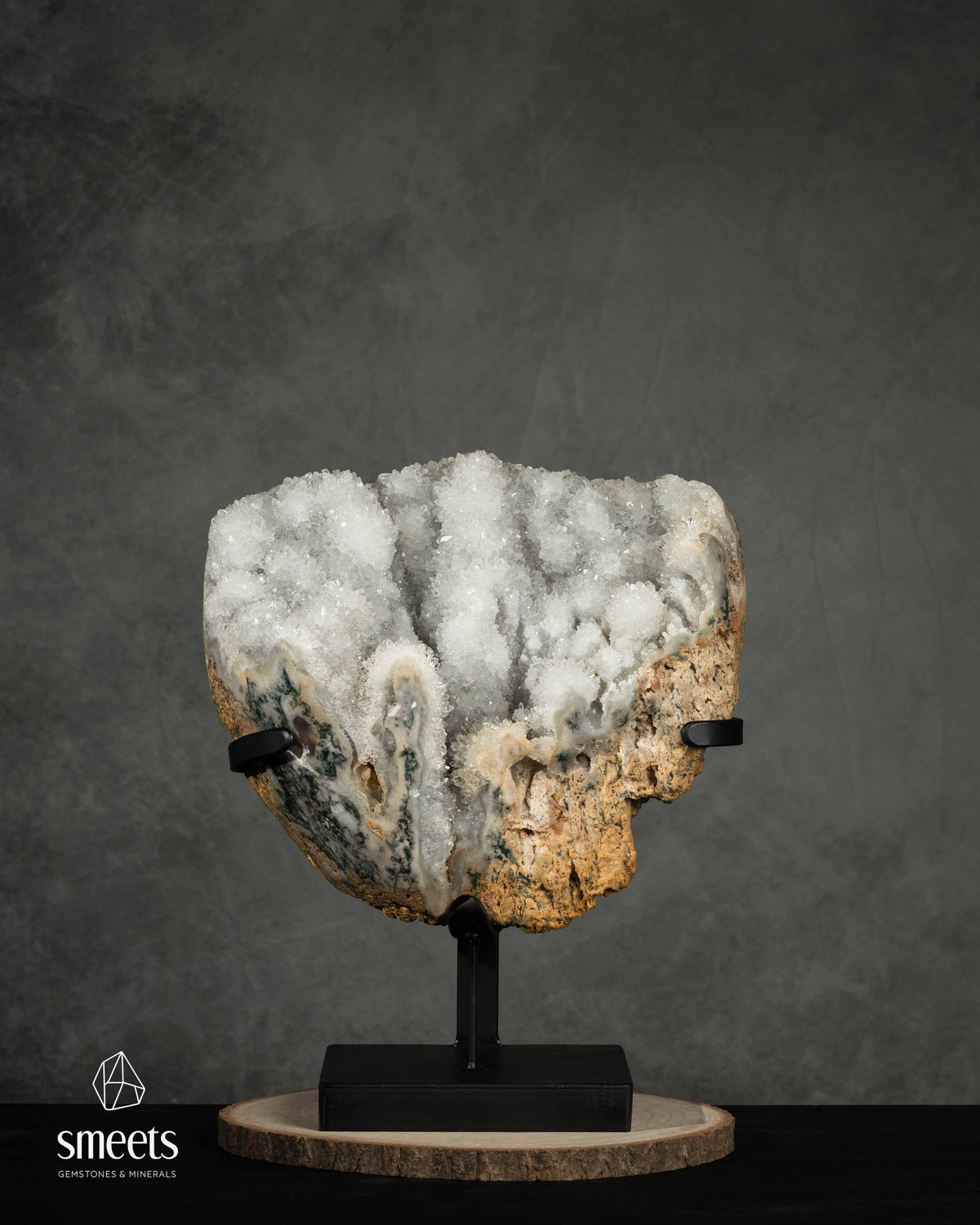 One-of-a-Kind XXL Brazilian Druzy Quartz Formation on Metal Stand