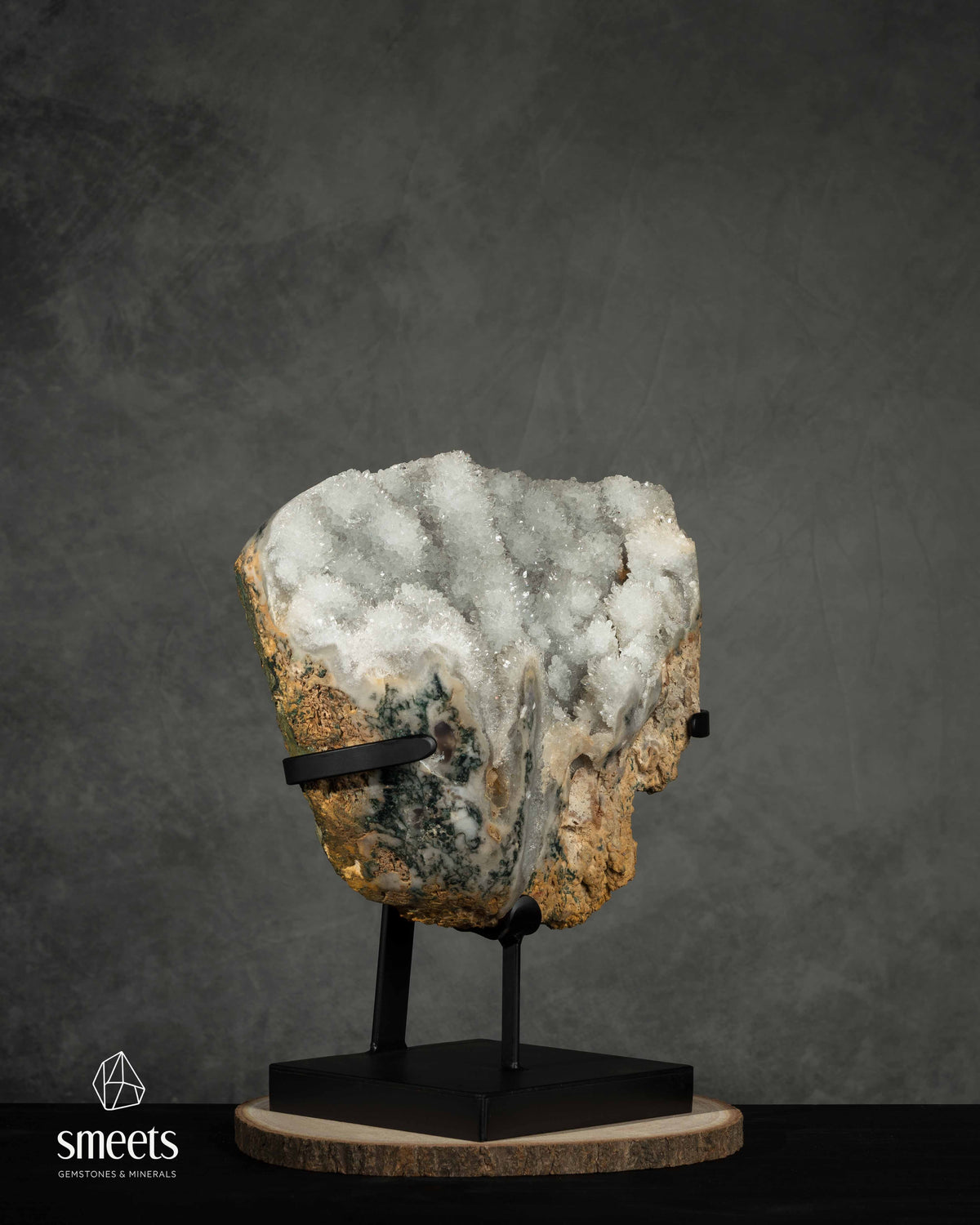 One-of-a-Kind XXL Brazilian Druzy Quartz Formation on Metal Stand