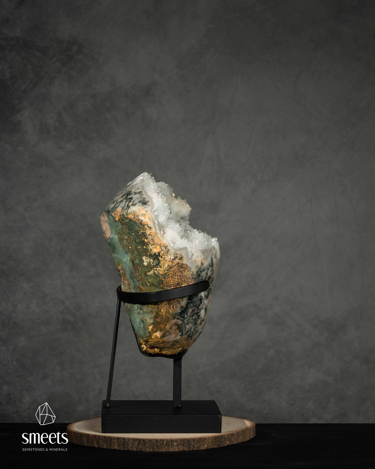 One-of-a-Kind XXL Brazilian Druzy Quartz Formation on Metal Stand