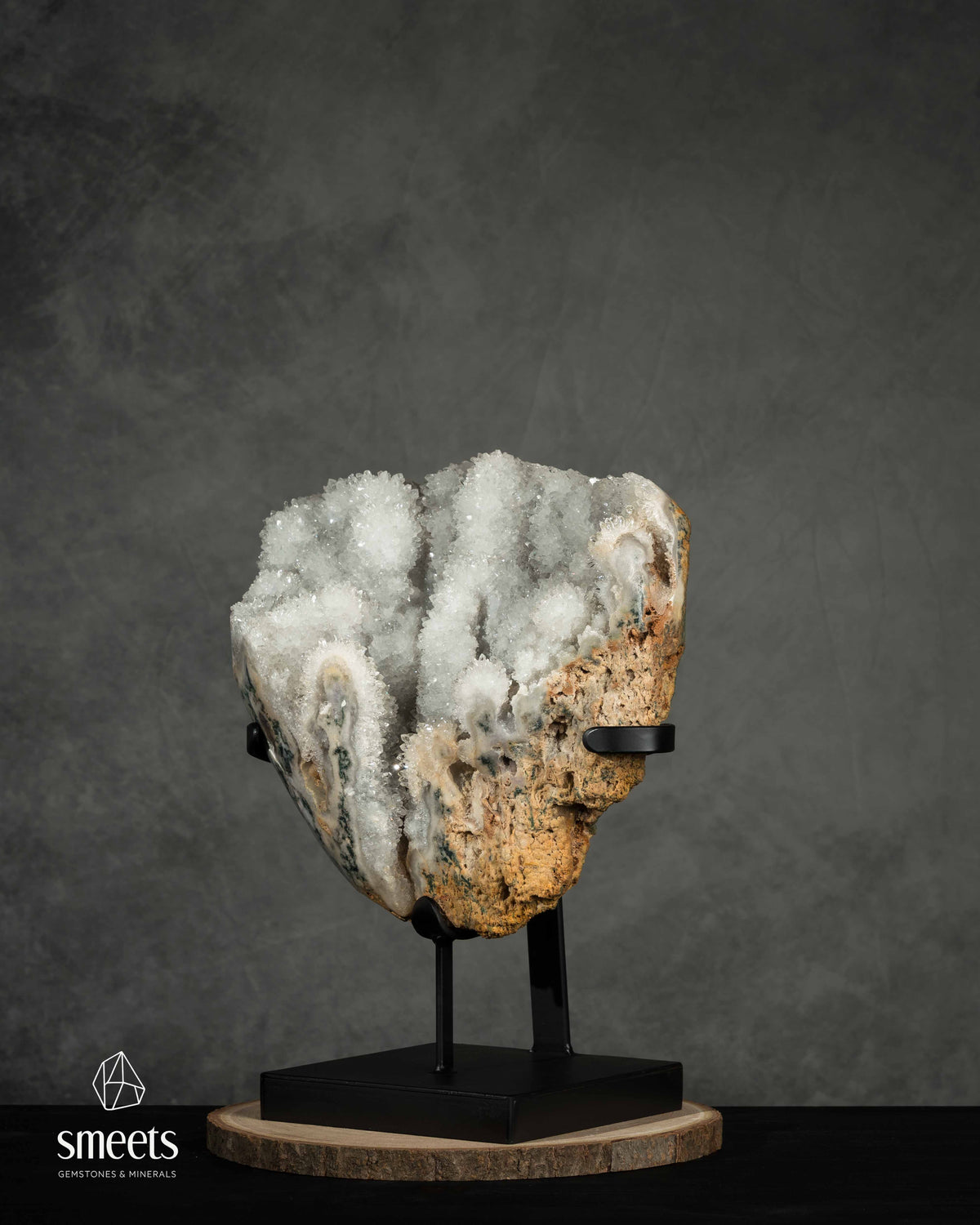 One-of-a-Kind XXL Brazilian Druzy Quartz Formation on Metal Stand