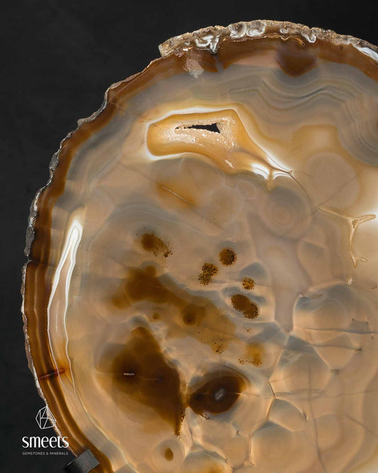 Brazilian Honey-Brown Banded Agate Slice on Stand