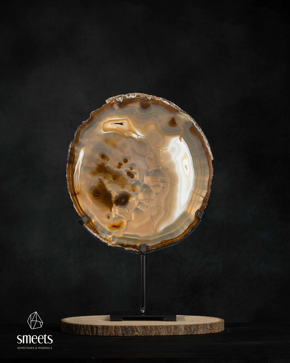 Brazilian Honey-Brown Banded Agate Slice on Stand