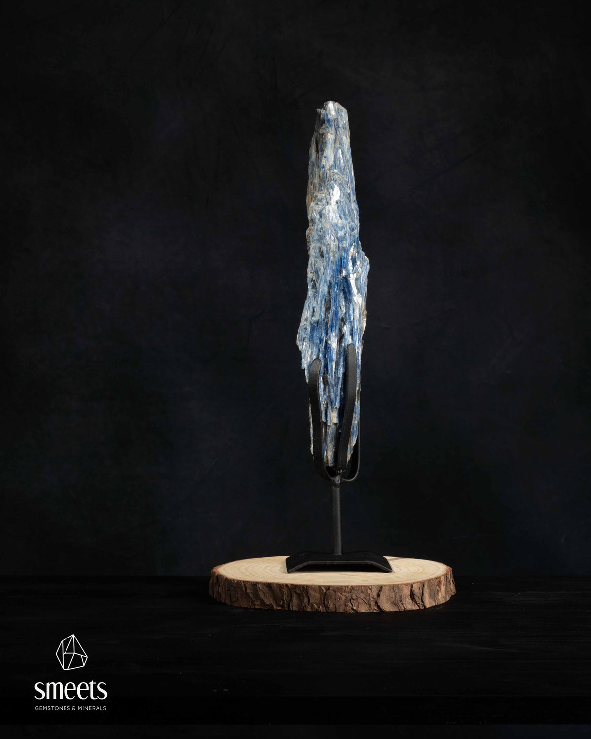 Sculptural Blue Kyanite Crystal Formation on Metal Stand