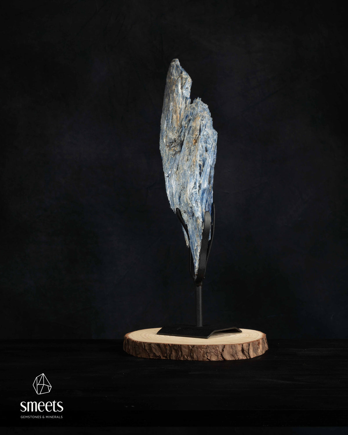 Sculptural Blue Kyanite Crystal Formation on Metal Stand