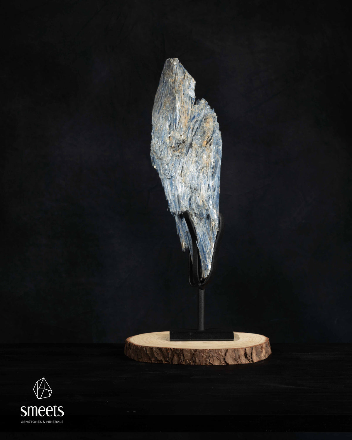 Sculptural Blue Kyanite Crystal Formation on Metal Stand