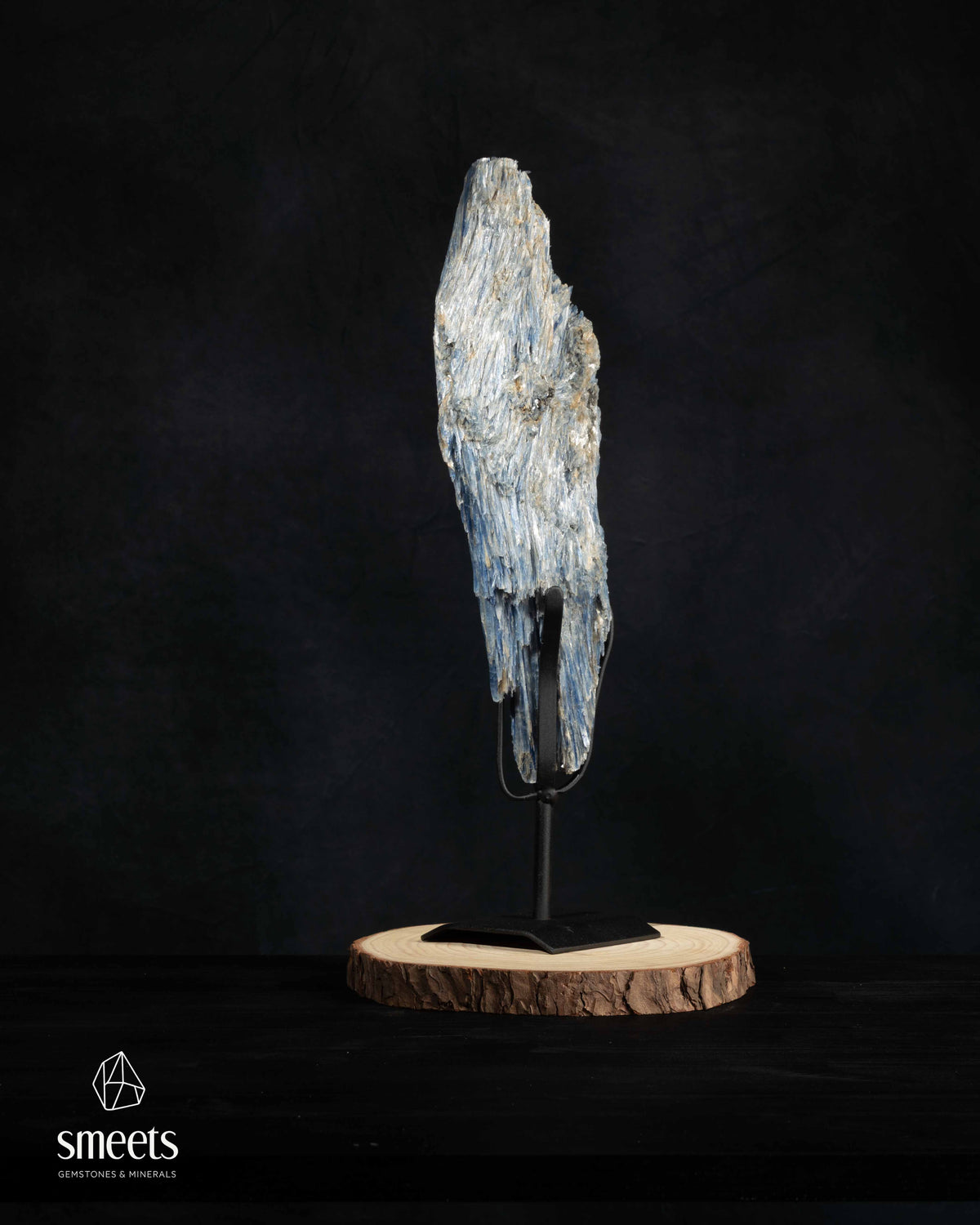 Sculptural Blue Kyanite Crystal Formation on Metal Stand