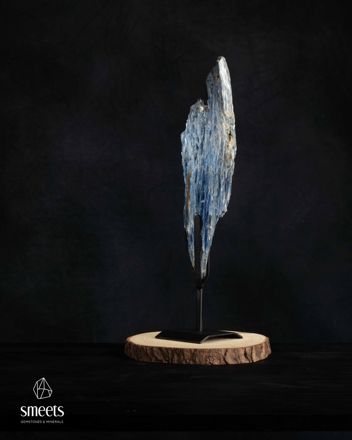 Sculptural Blue Kyanite Crystal Formation on Metal Stand