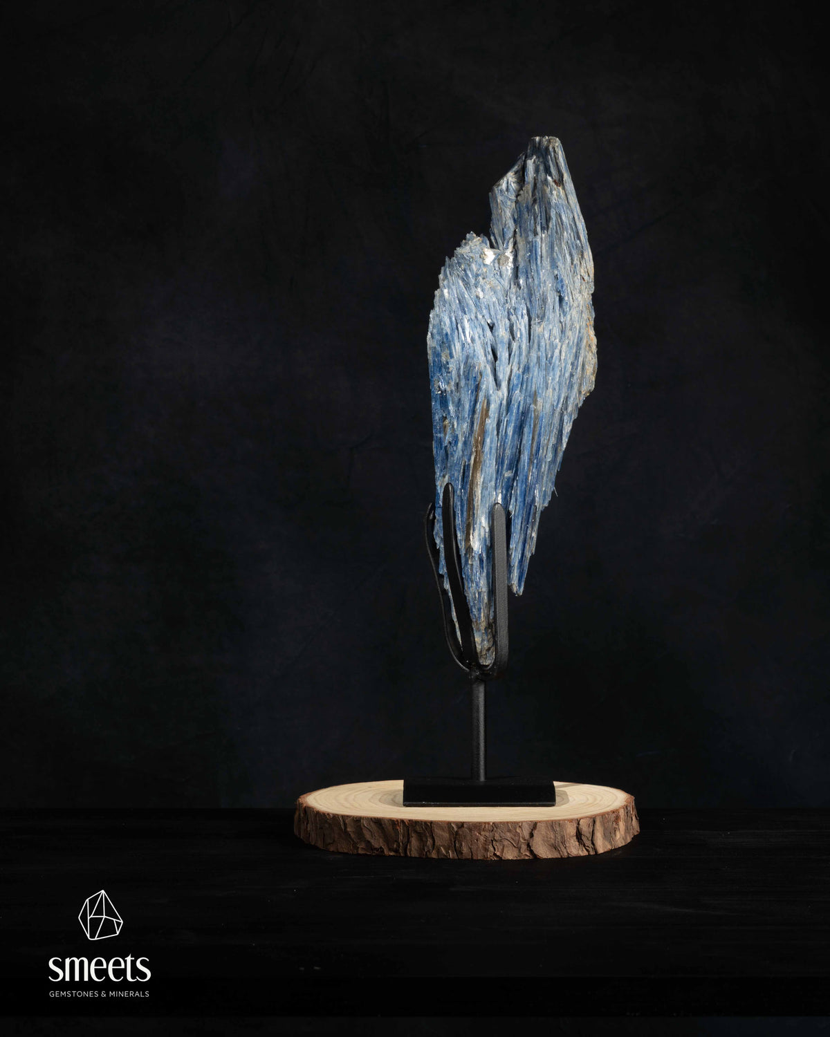 Sculptural Blue Kyanite Crystal Formation on Metal Stand