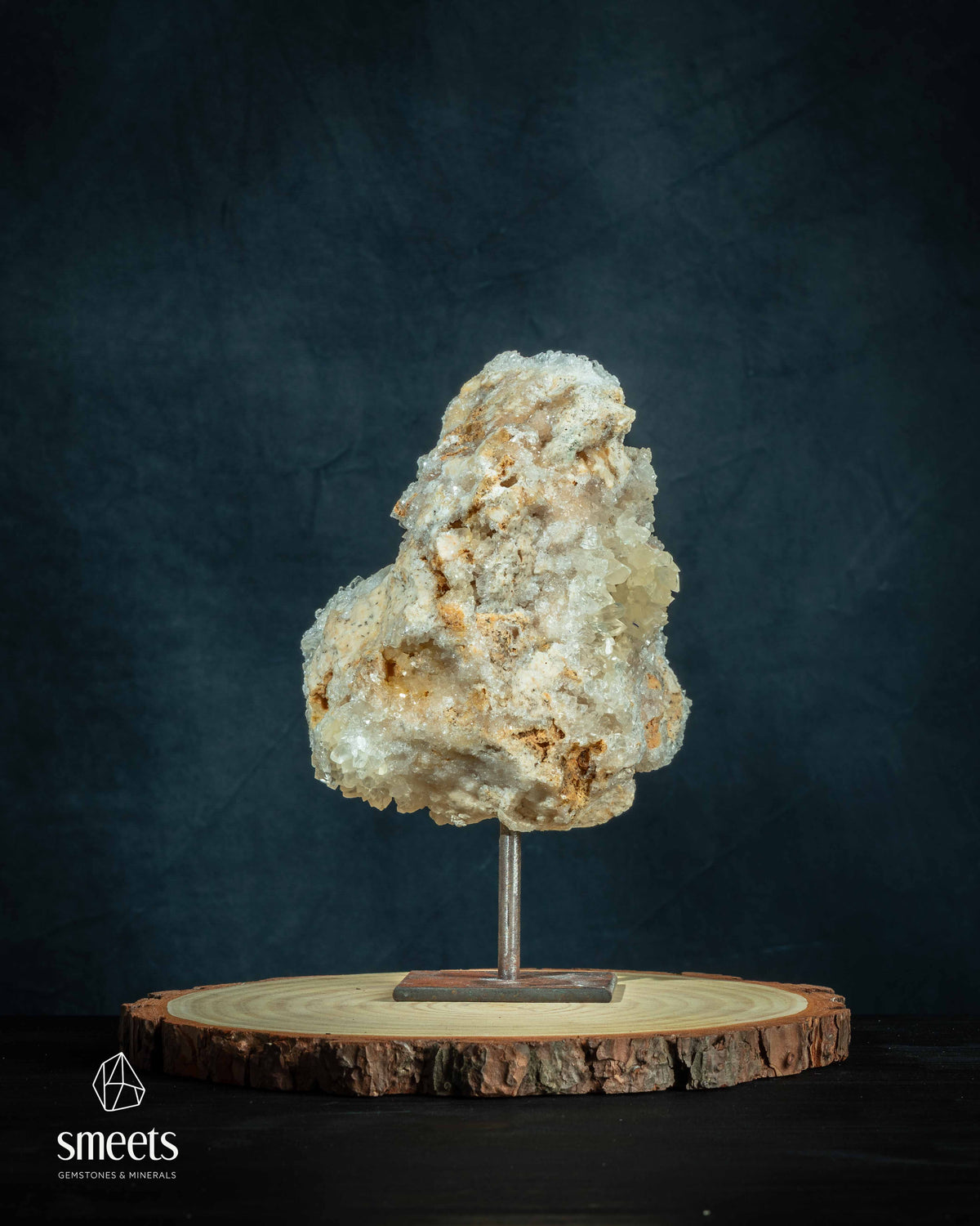 White Calcite Crystal Cluster on Metal Stand from Indonesia