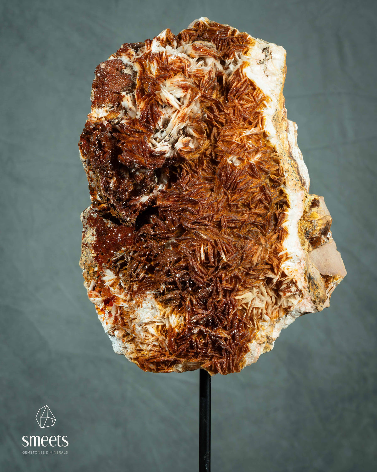 Large Moroccan Vanadinite on Barite Specimen on Stand