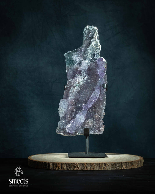 Natural Flower Amethyst Druzy Specimen on Stand
